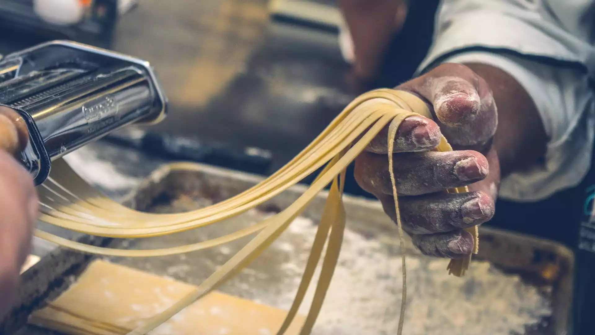 Making pasta with pasta machine